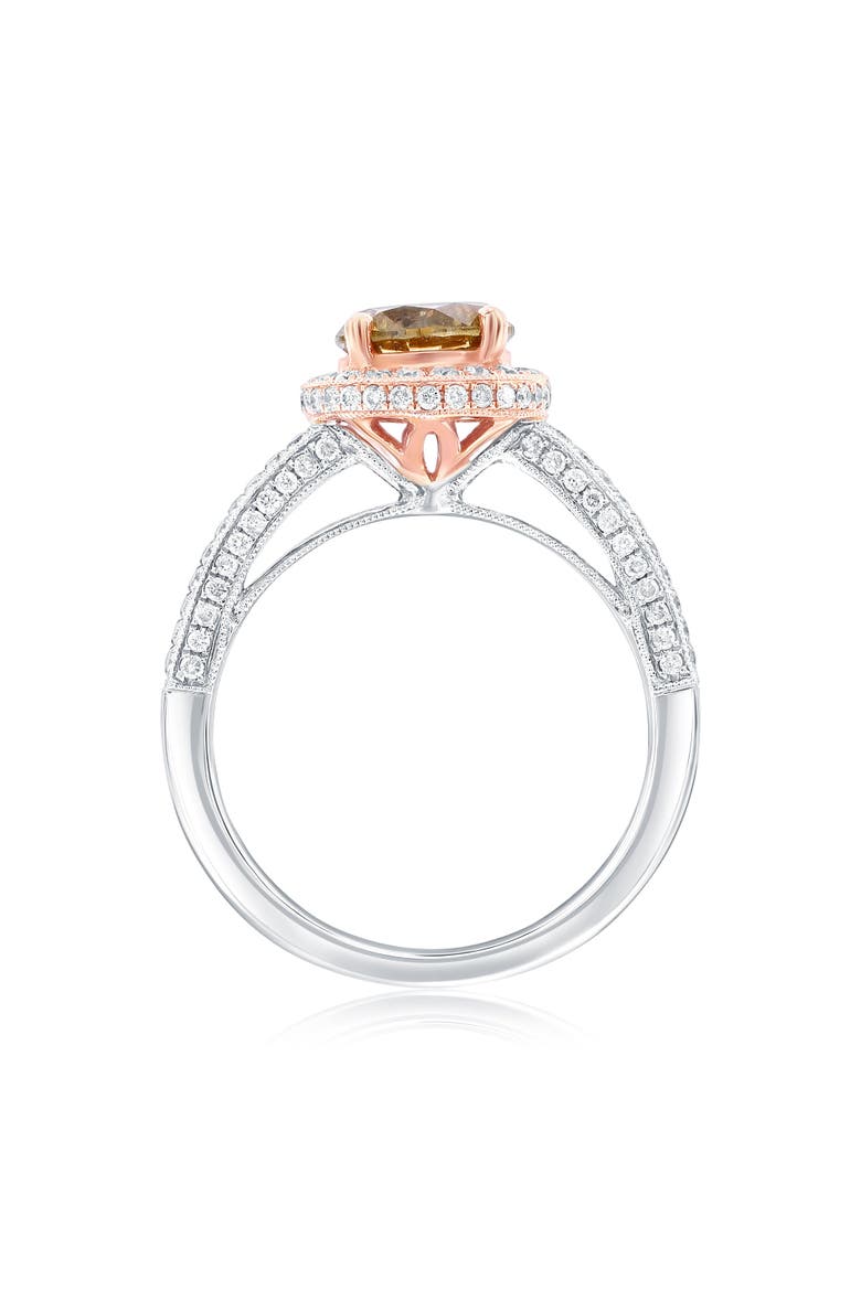 14K White & Rose Gold 1.54ct Brown Diamond & 0.64cttw Diamond Ring, Alternate, color, Brown