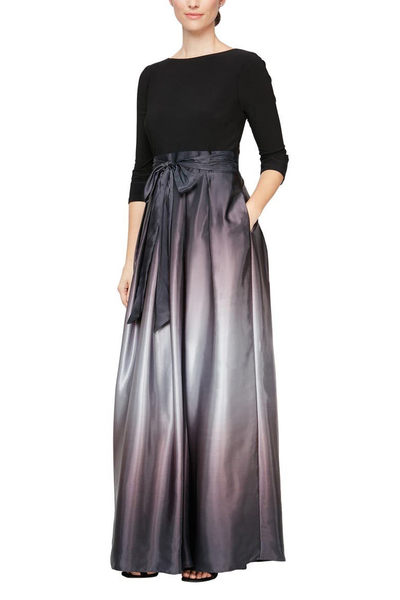 Tie Waist Ombrè Skirt Gown, Main, color, BKS