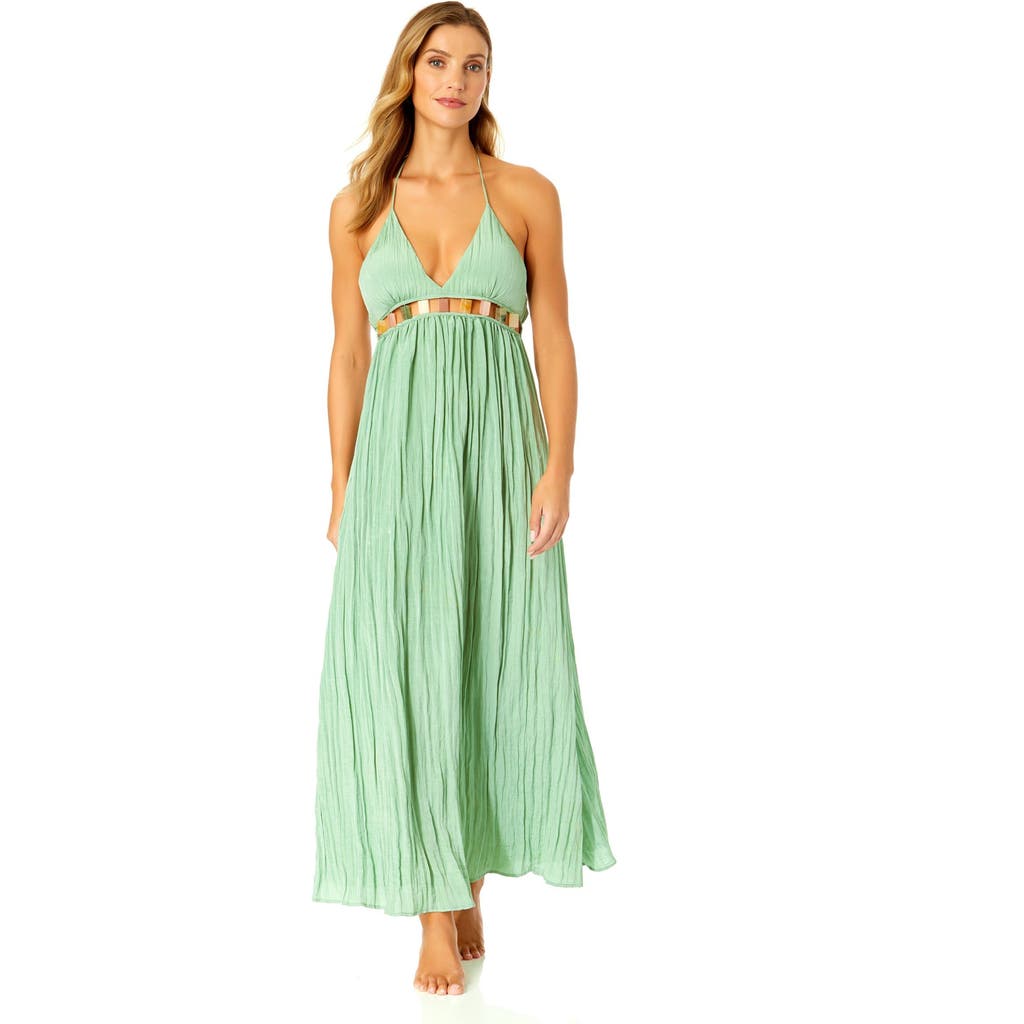 Anne Cole V Neck Jewel Maxi Dress With Spaghetti Straps Cover Up In Basil