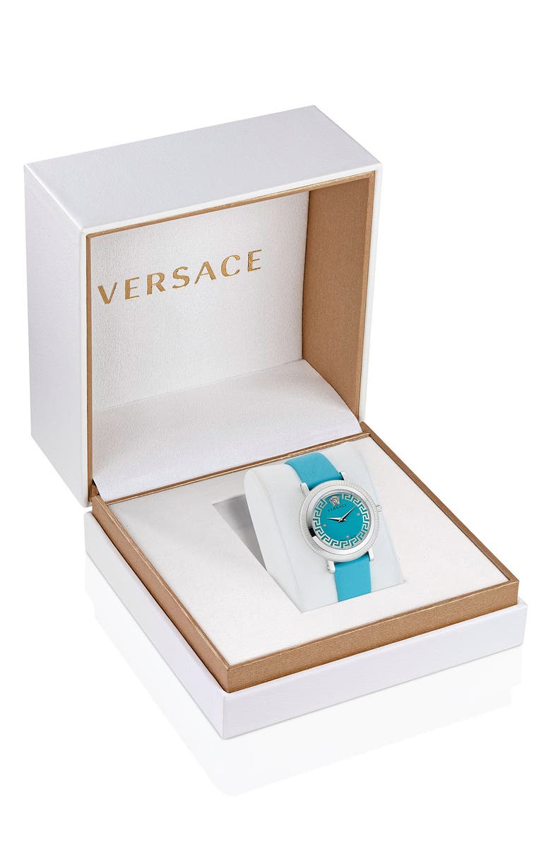 Versace Swiss Quartz Leather Strap Watch, 35mm, Alternate, color, Stainless Steel