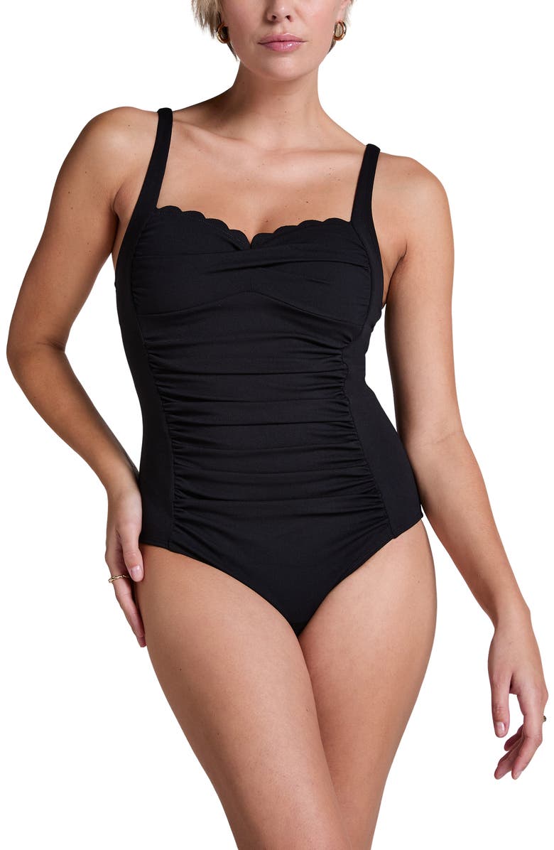 Hunkemöller Shaping Scallop Swimsuit, Main, color, Caviar