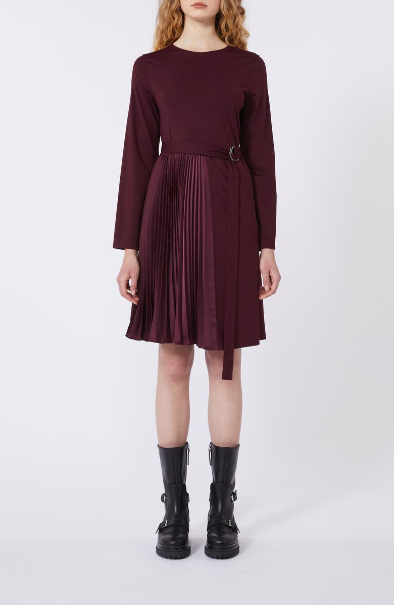 Weekend Max Mara Talamo Long Sleeve Pleat Dress, Main, color, Bordeaux
