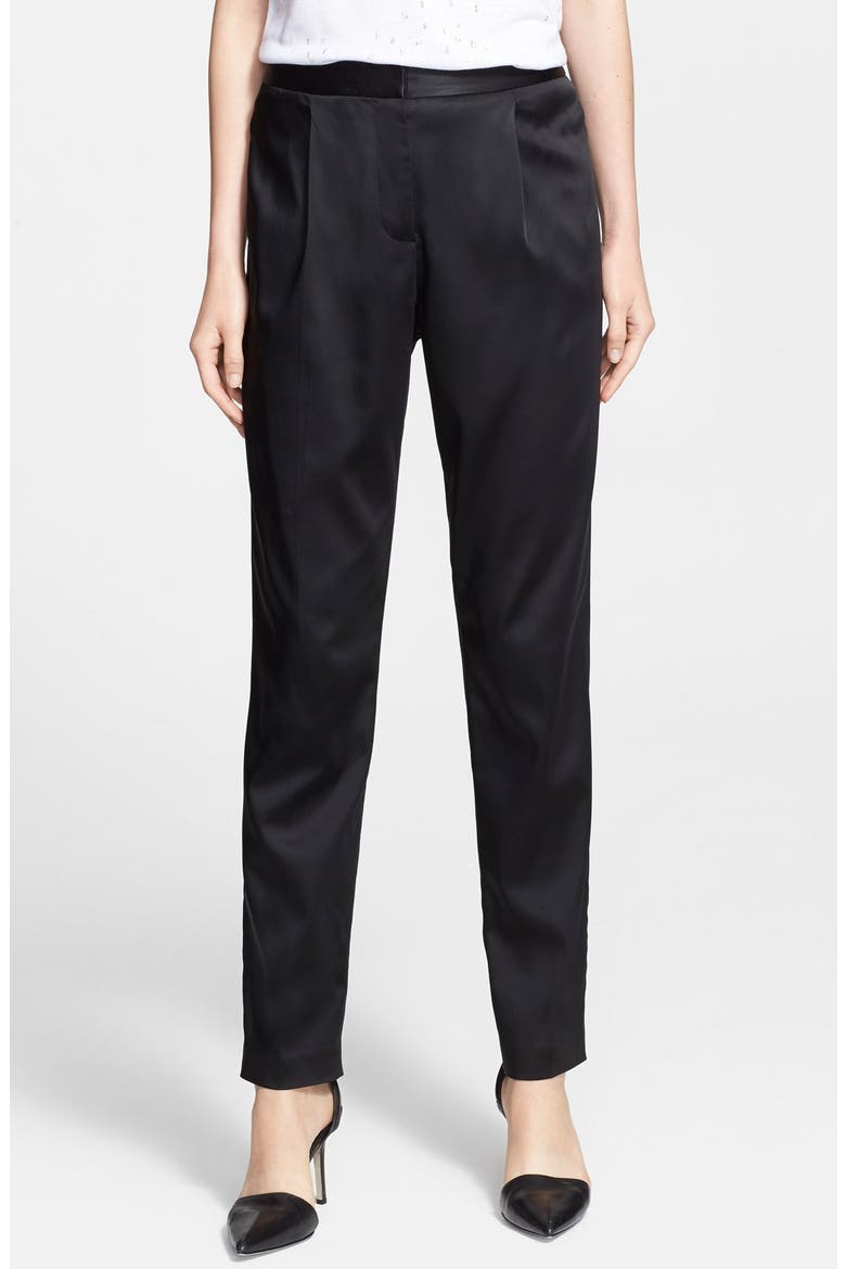 T by Alexander Wang Stretch Satin Trousers, Main, color, BLACK