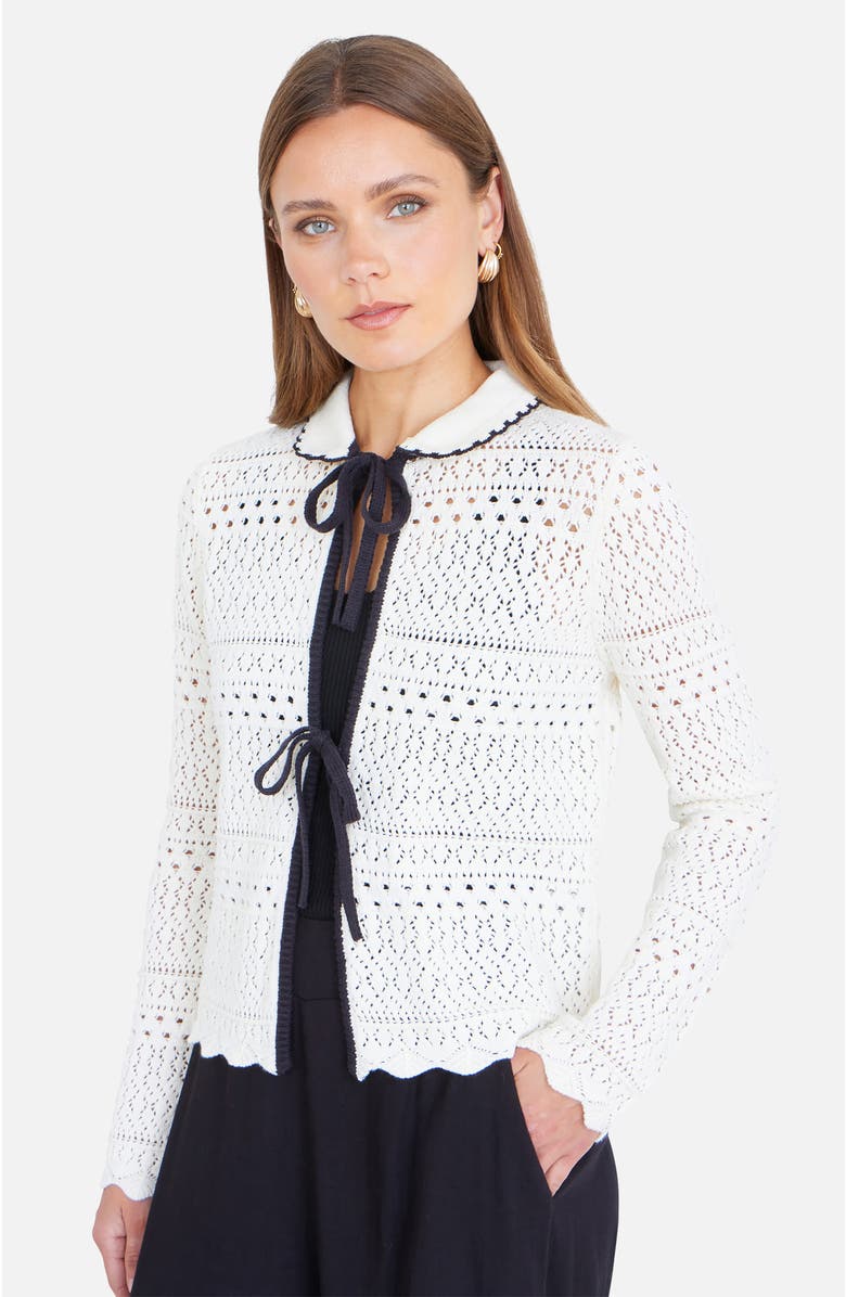 Yumi Peter Pan Collar Knitted Cardigan, Alternate, color, Ivory