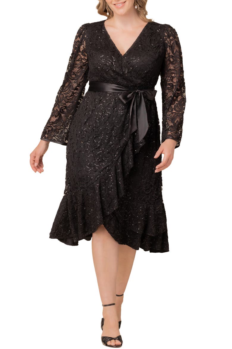 Cosmopolitan Sequin Lace Long Sleeve Cocktail Dress, Main, color, ONYX
