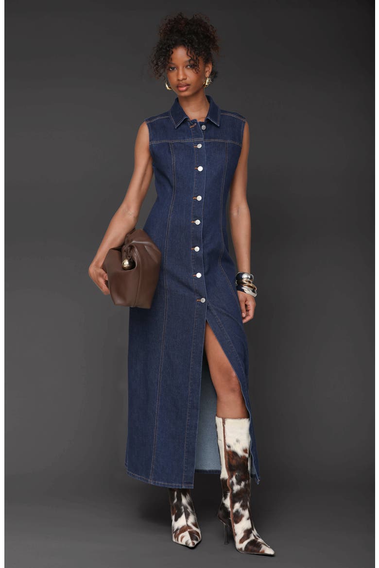 Sleeveless Denim Maxi Dress, Alternate, color, ROYAL WASH