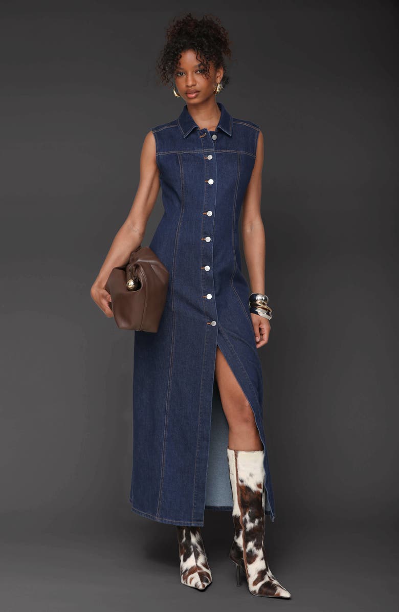 Avec Les Filles Sleeveless Denim Maxi Dress, Alternate, color, Royal Wash