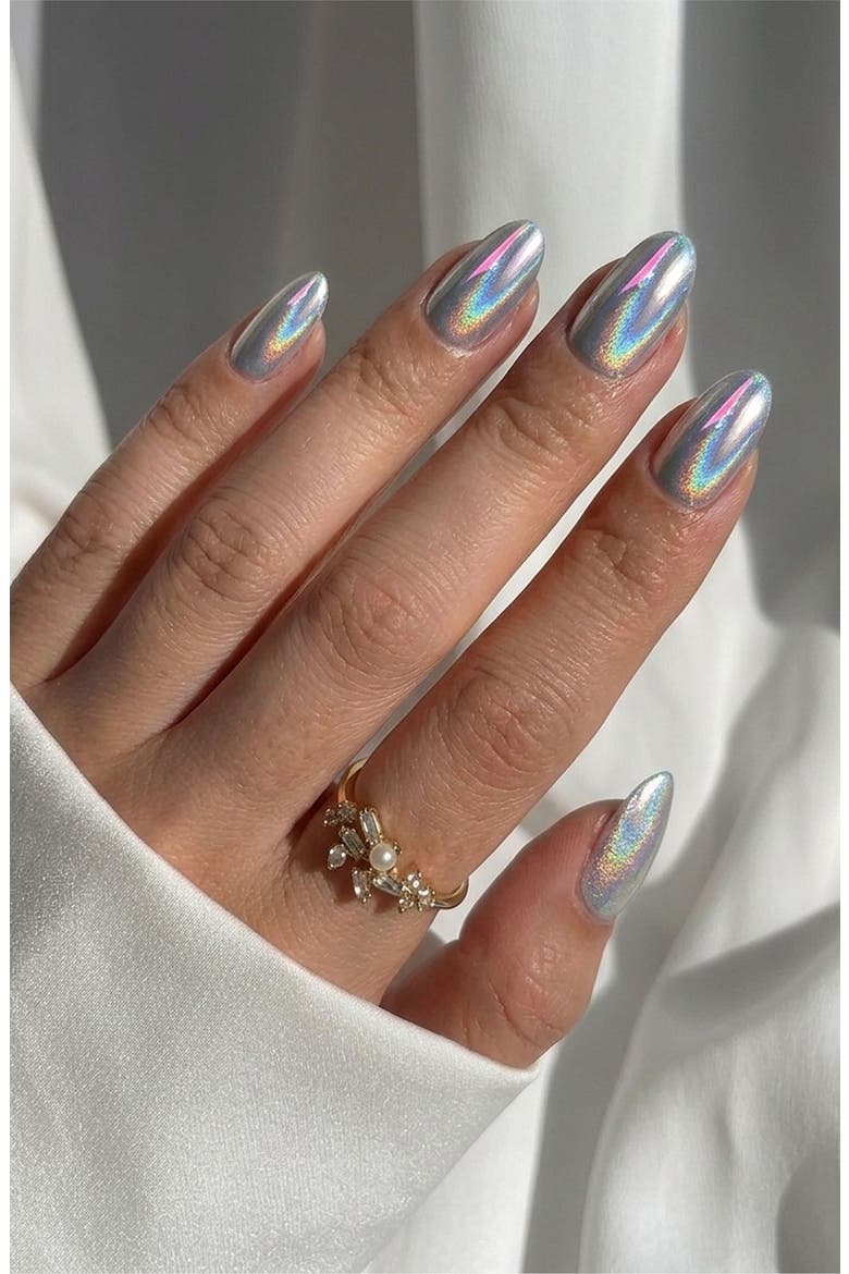 Fairy Chrome Almond Press On Nails, Alternate, color, Fairy Chrome