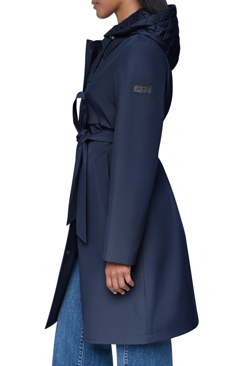 Softshell Quilted Bib Hooded Water Resistant Trench Coat, Alternate, color, DARK NAVY