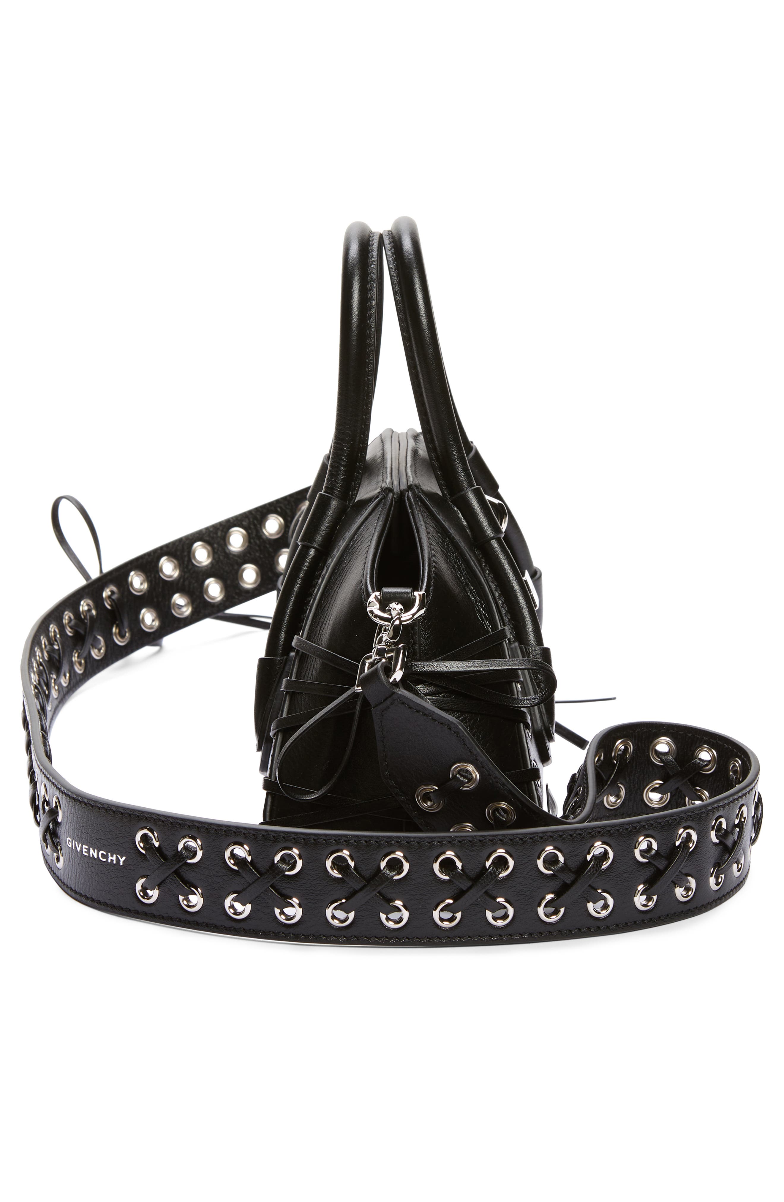 Mini Antigona Stretch Leather Satchel, Alternate, color, BLACK