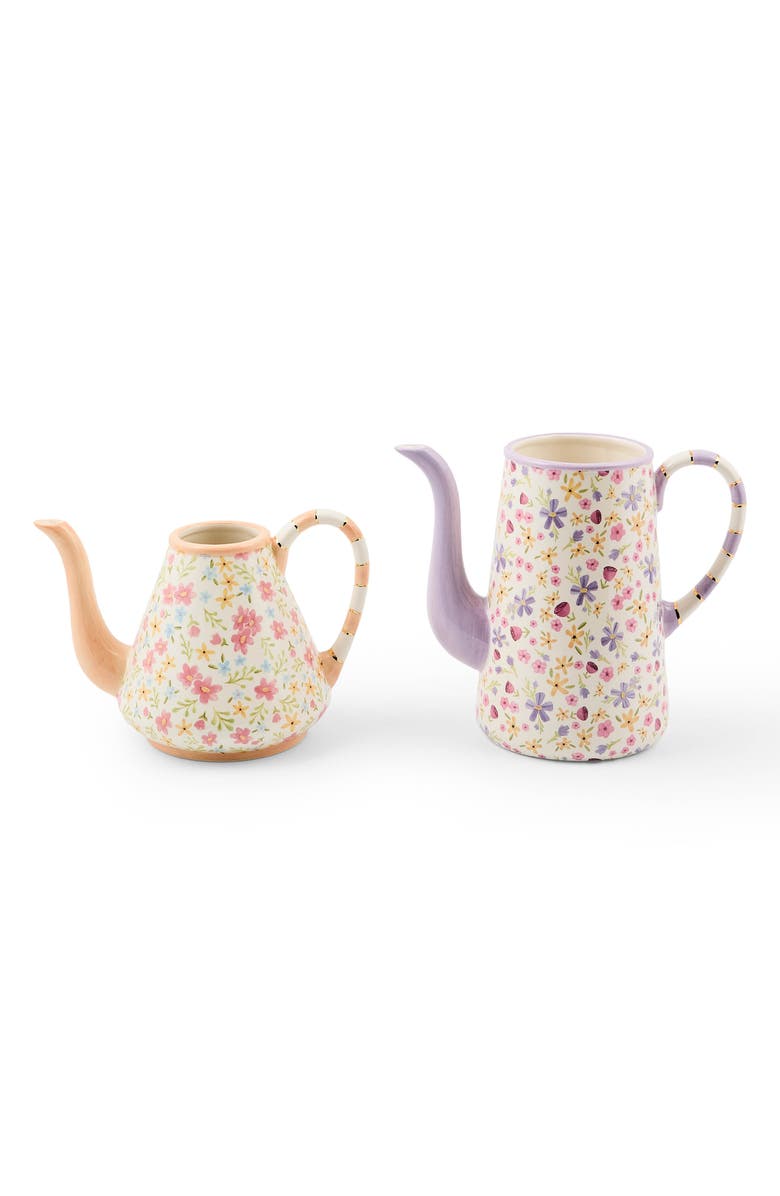 MACKENZIE CHILDS Posie Patch Set of 2 Ceramic Teapot Vases, Main, color, Purple Multi