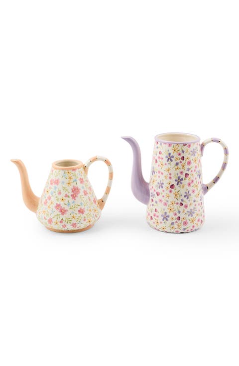 Posie Patch Set of 2 Ceramic Teapot Vases