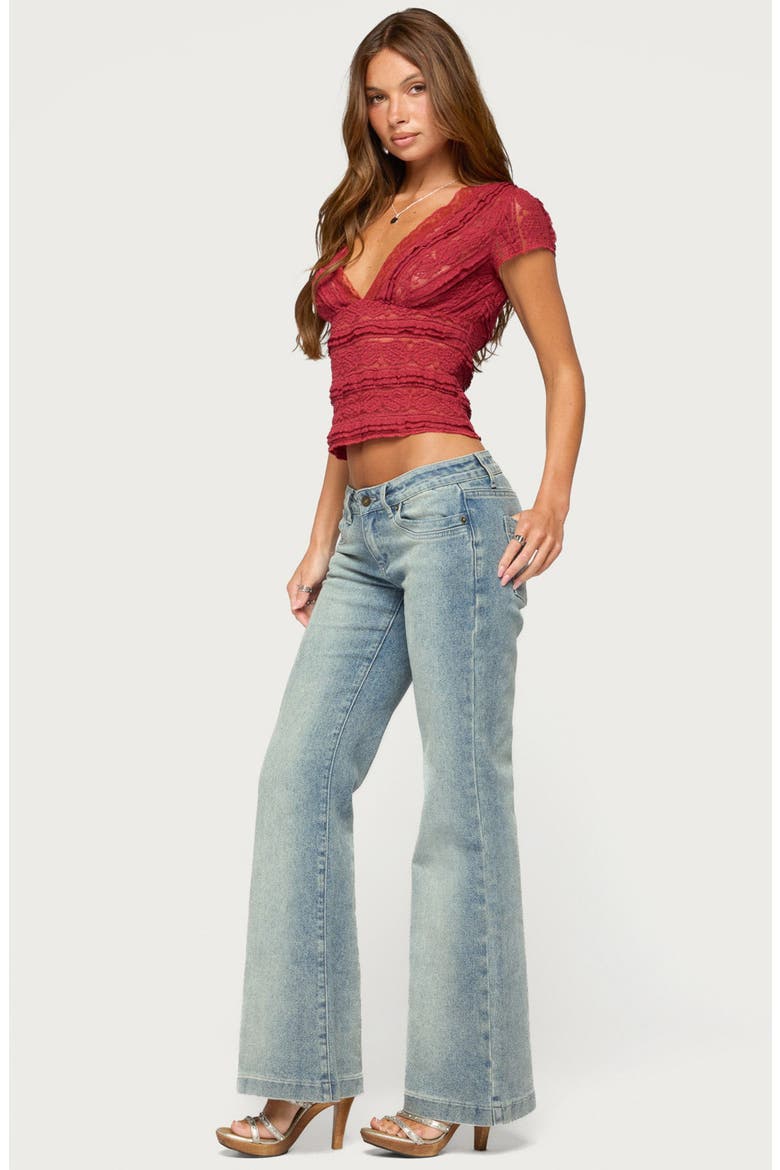 Avalee Sheer Lace V-Neck Top, Alternate, color, BURGUNDY