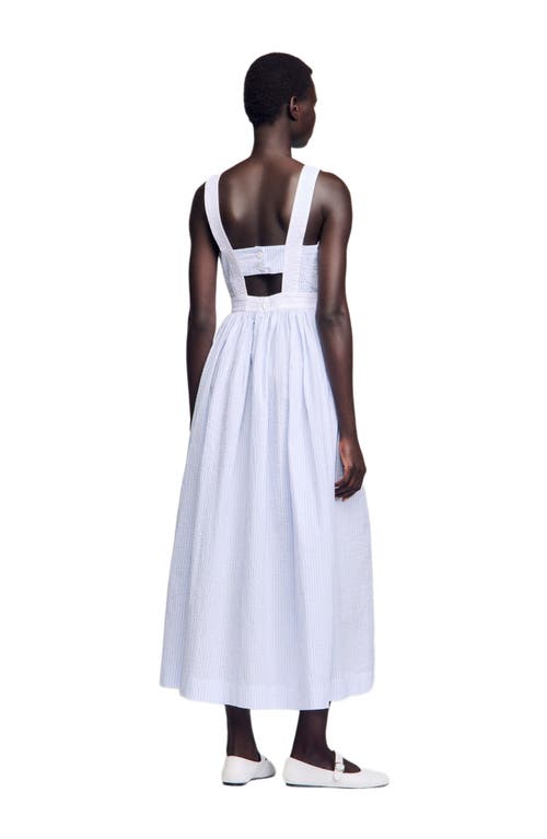 Sandro Seersucker Stripe Maxi Dress In White