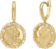 Lionheart 14K Gold Leo Diamond Bead Zodiac Dangle Earrings