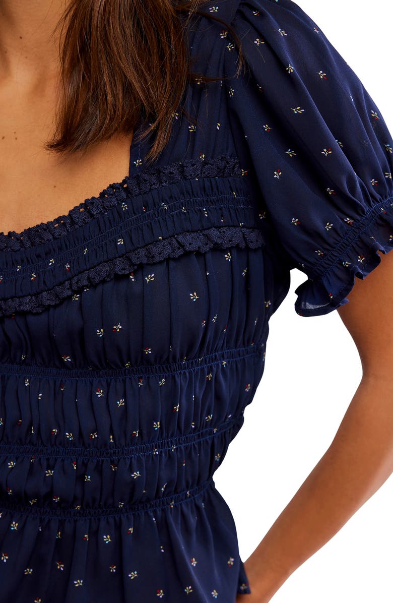 Free People Adore You Ruffle Puff Sleeve Peplum Top, Alternate, color, Peacoat Combo