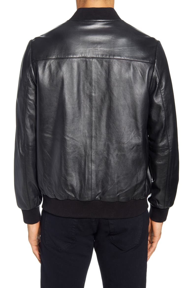 Lambskin Leather Bomber Jacket, Alternate, color, BLACK