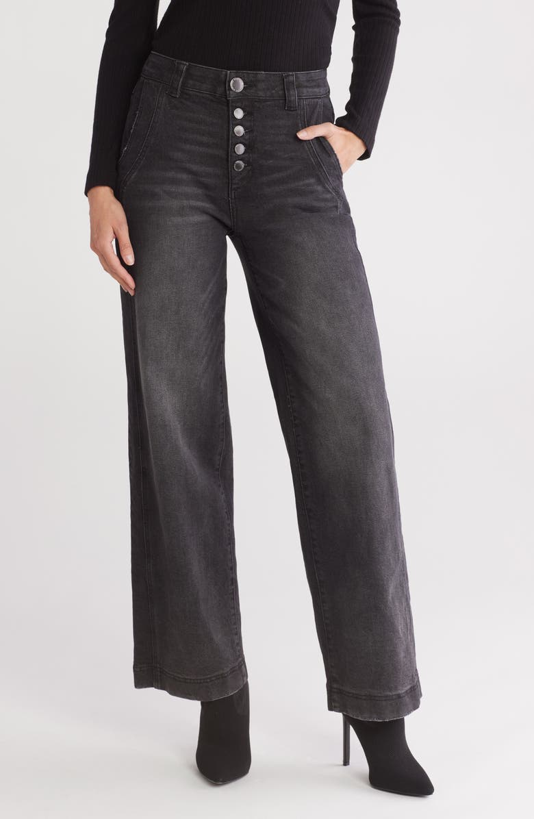 Democracy Skyrise Front Panel Wide Leg Jeans, Main, color, Washed Black Artisinal