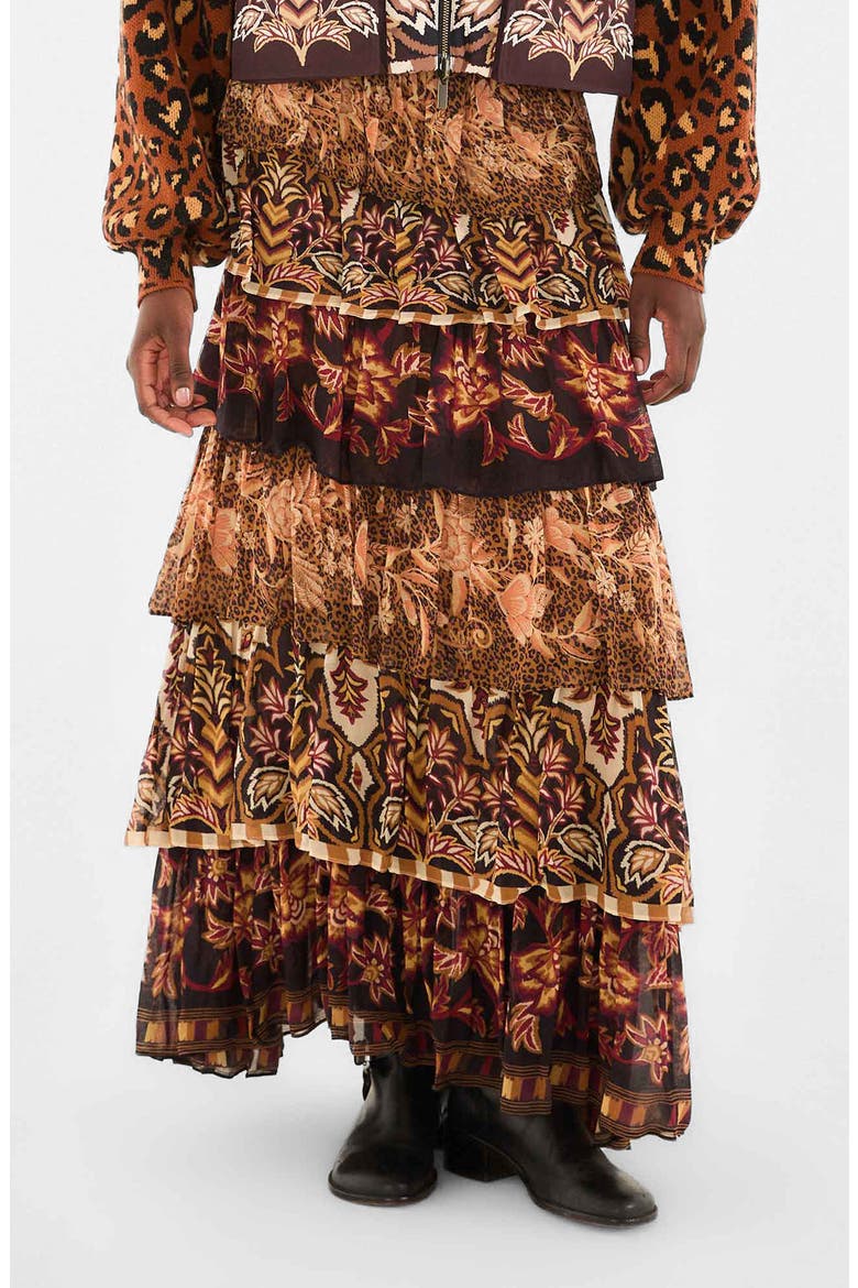 Mixed Scarf Print Tiered Ruffle Maxi Skirt, Main, color, MIXED SCARVES