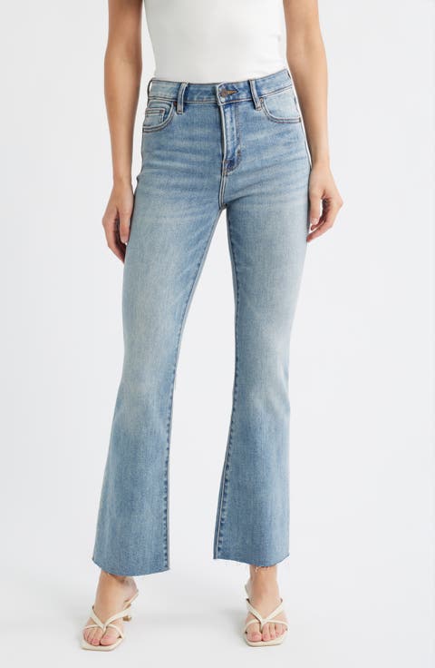 High Waist Raw Hem Crop Bootcut Jeans