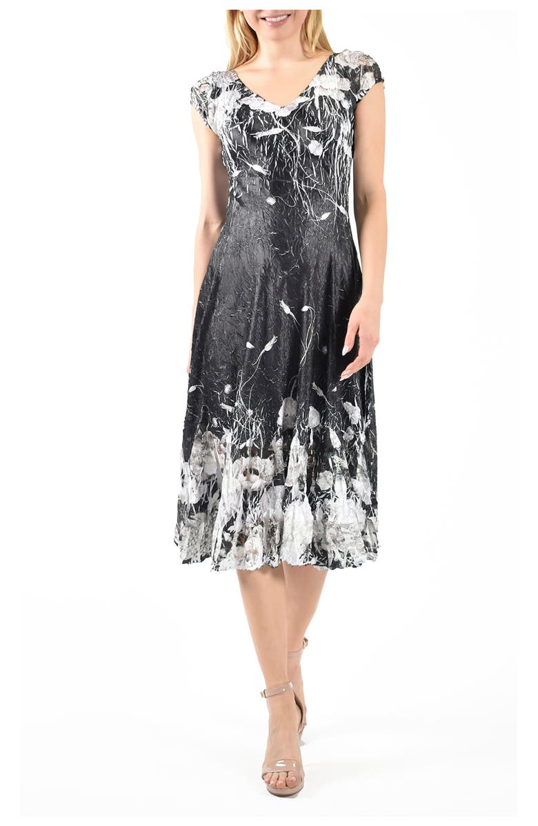 Komarov Dark Orchid Charmuese Cap Sleeve Dress, Main, color, Black Opium