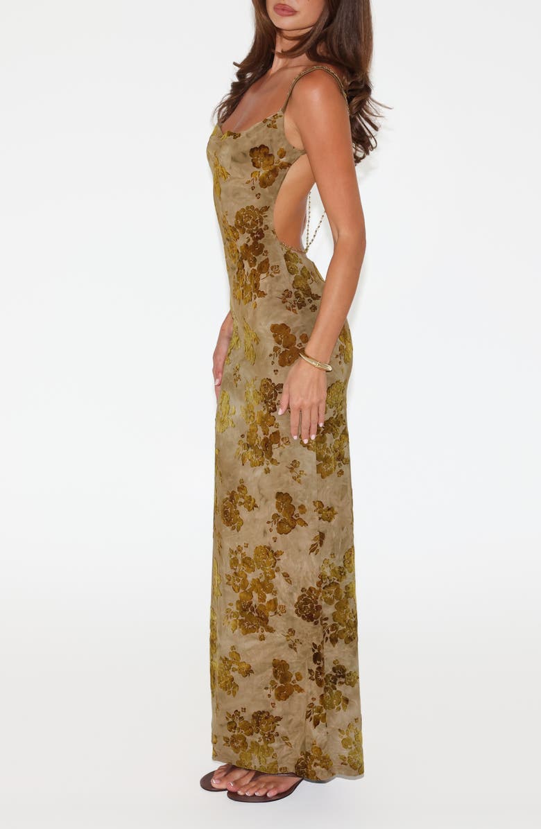 Tiger Mist Sparrow Floral Velvet Burnout Maxi Dress, Alternate, color, Green Burnout