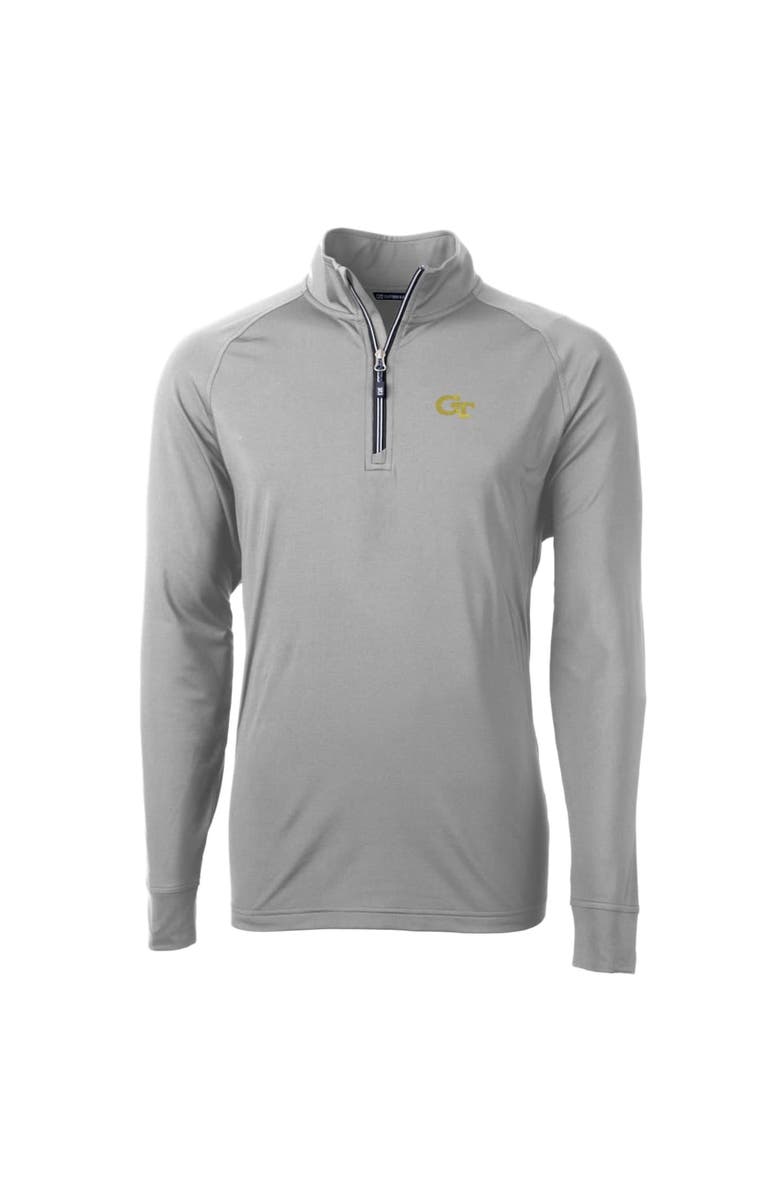 Cutter & Buck Men's Cutter & Buck Gray Georgia Tech Yellow Jackets Big & Tall Adapt Eco Knit Quarter-Zip Pullover Jacket, Main, color, 