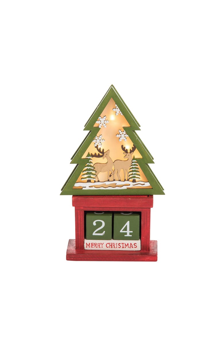 Light-Up LED Christmas Tree Advent Calendar 4.7" x 8.3", Main, color, Green
