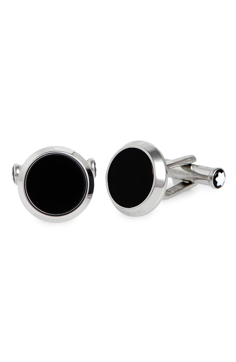 Montblanc Onyx Cuff Links, Main, color, Stainless Steel