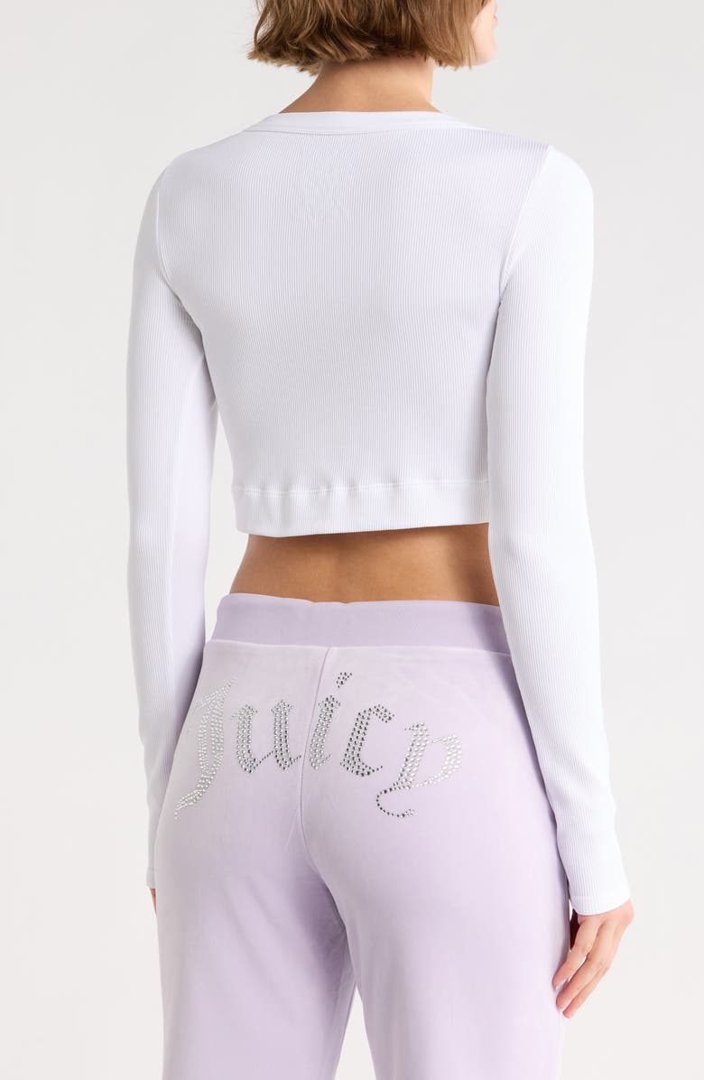 Juicy Couture Rhinestone Embellished Logo Long Sleeve Crop T-Shirt, Alternate, color, White