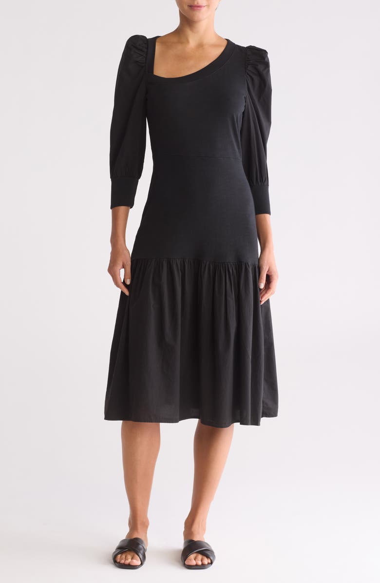 Nation LTD Catalina Puff Sleeve Flounce Hem Midi Dress, Main, color, 