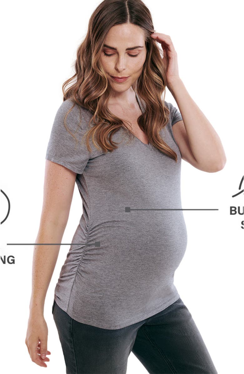 MOTHERHOOD MATERNITY V-Neck Side-Ruched Maternity Short Sleeve Tee, Alternate, color, Black