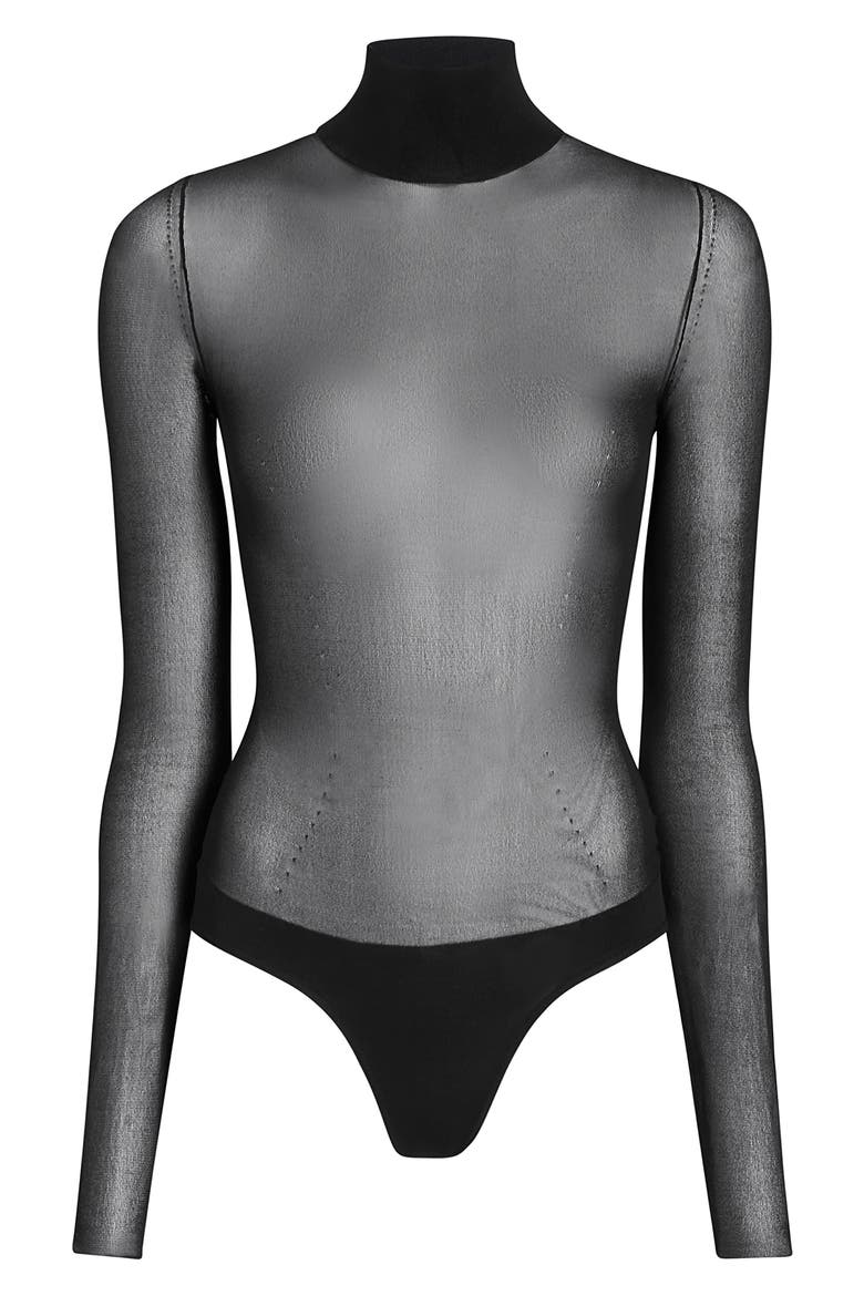 Tallin Sheer Turtleneck Bodysuit, Alternate, color, BLACK