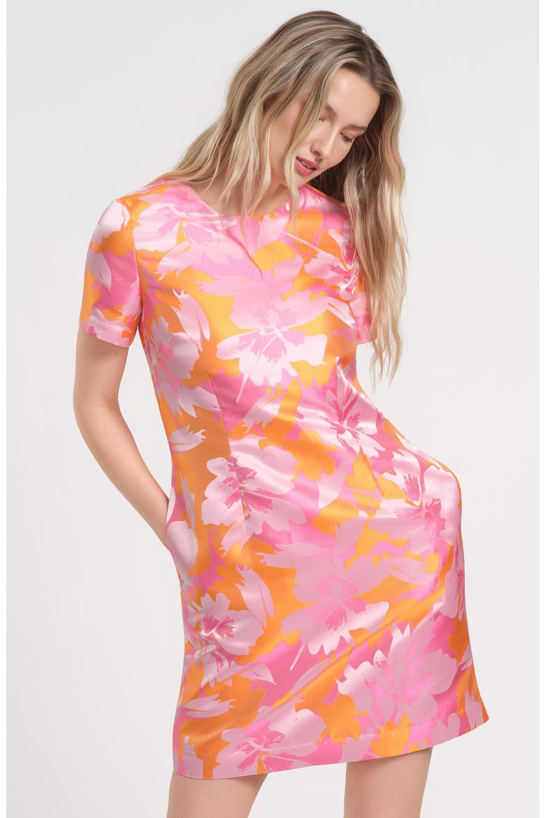 Floral Satin Brocade Minidress, Alternate, color, PINK/ ORANGE