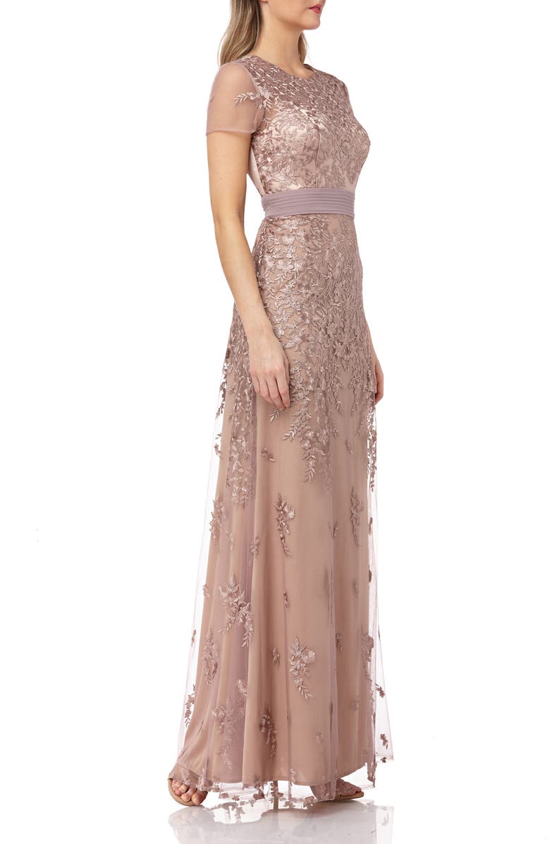 JS Collections Floral Embroidered Evening Dress, Alternate, color,