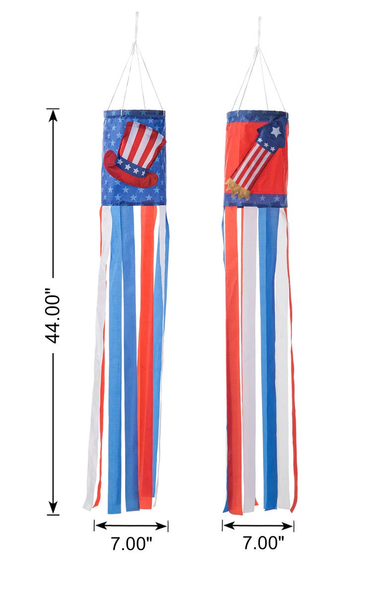 Glitzhome Set of 2 Patriotic Americana Hat Firecracker Windsocks, Alternate, color, 