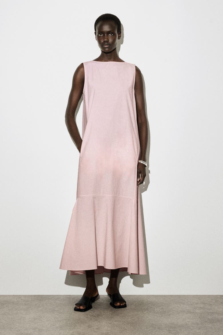 Dropped-hem Cotton Midi Dress, Main, color, LIGHT PINK