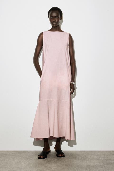 Dropped-hem Cotton Midi Dress