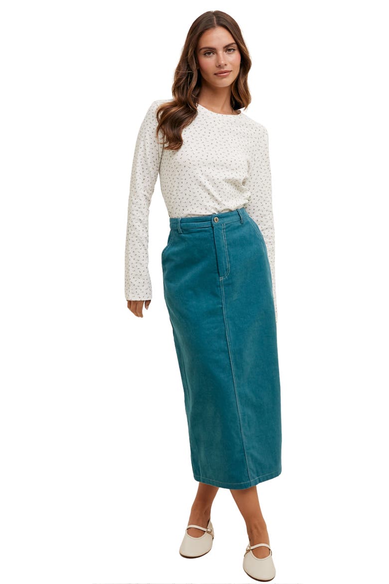 Corduroy Midi Skirt, Alternate, color, TEAL