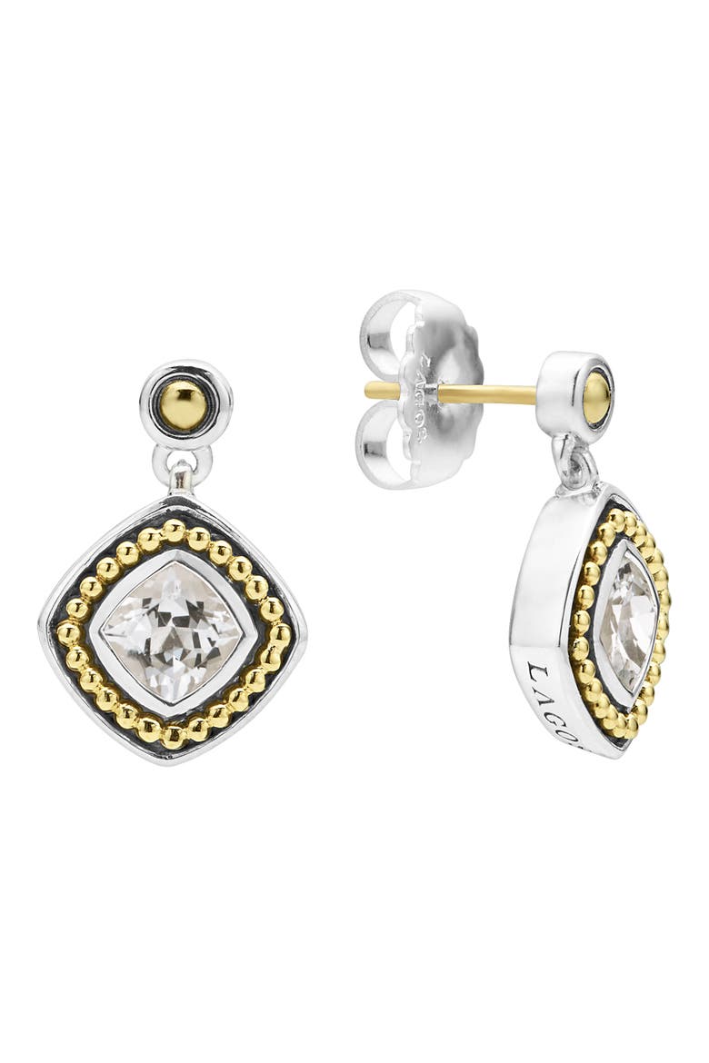 Caviar Color White Topaz Drop Earrings, Alternate, color, GOLD