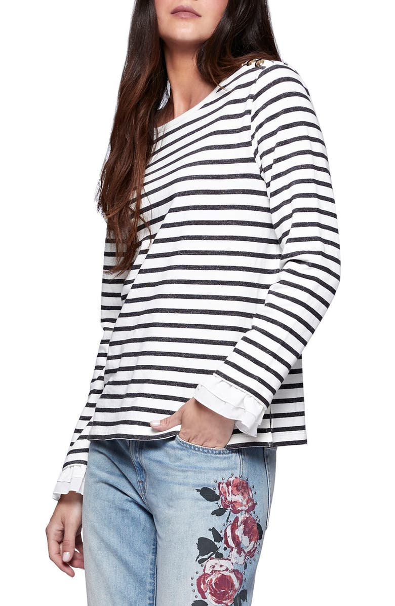 Sanctuary Ruffle Cuff Stripe Knit Top, Alternate, color,
