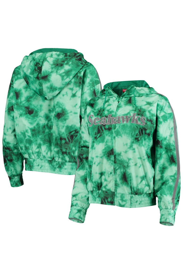 Women's Mitchell & Ness Neon Green Seattle Seahawks Galaxy Full-Zip Windbreaker Hoodie Jacket, Main, color, Neon Green