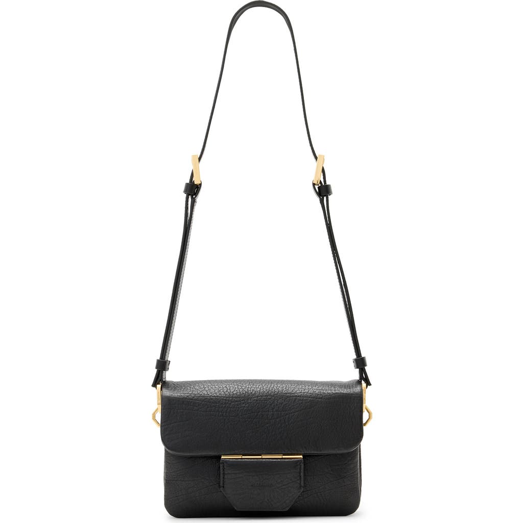 Allsaints Jupiter Grain Leather Crossbody Bag In Black