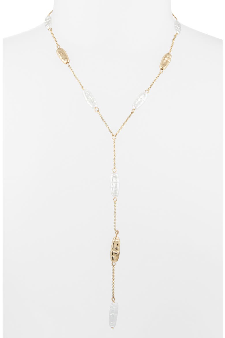 Stick Faux Pearl Station Lariat Necklace, Alternate, color, WHITE- GOLD