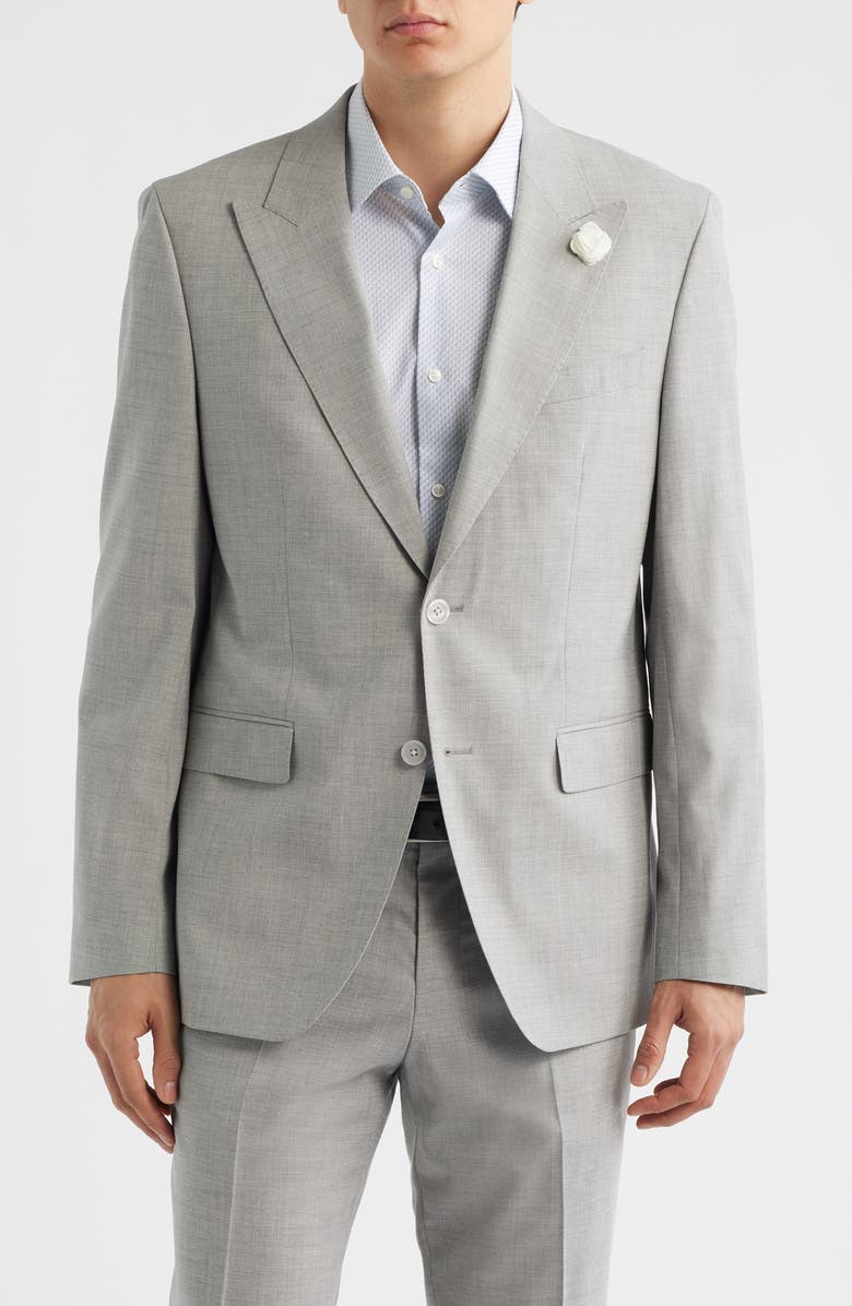 BOSS Hutson Slim Fit Tan Mélange Wool Blend Peak Lapel Sport Coat, Main, color, Open Grey
