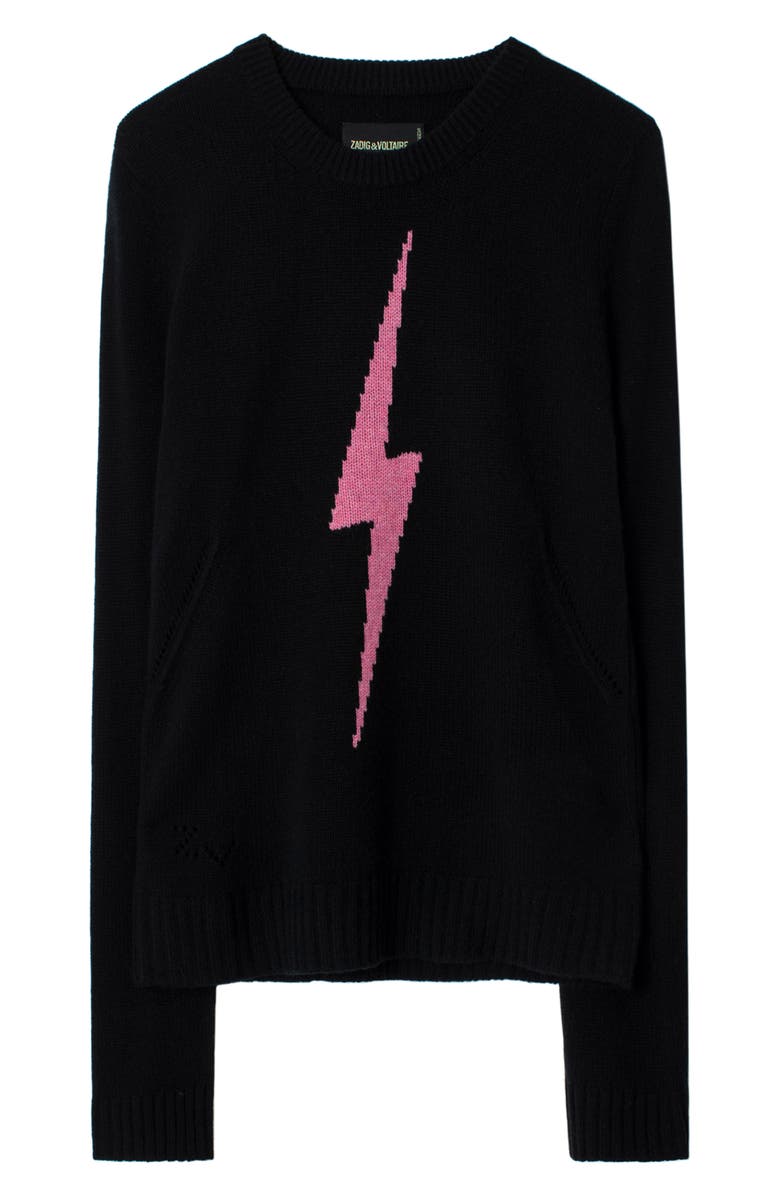 Zadig & Voltaire Delly C Flash Lightning Bolt Cashmere Sweater, Alternate, color, 