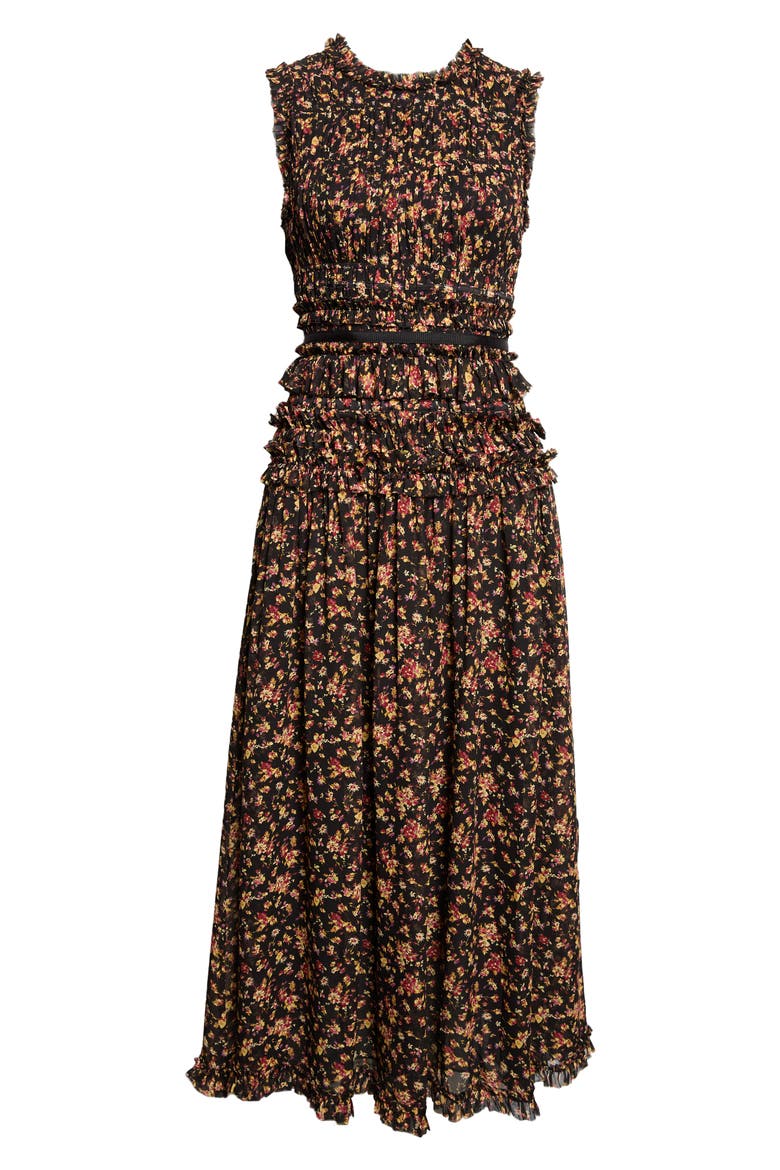 Etta Silk Dress, Alternate, color, NOIR MILLE FLEUR