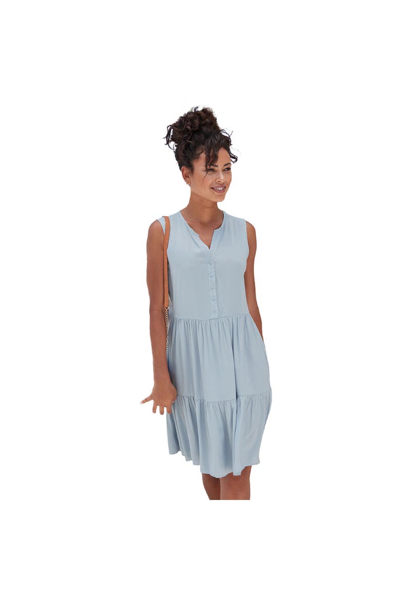 Button Up Tiered Dress, Main, color, Light Blue