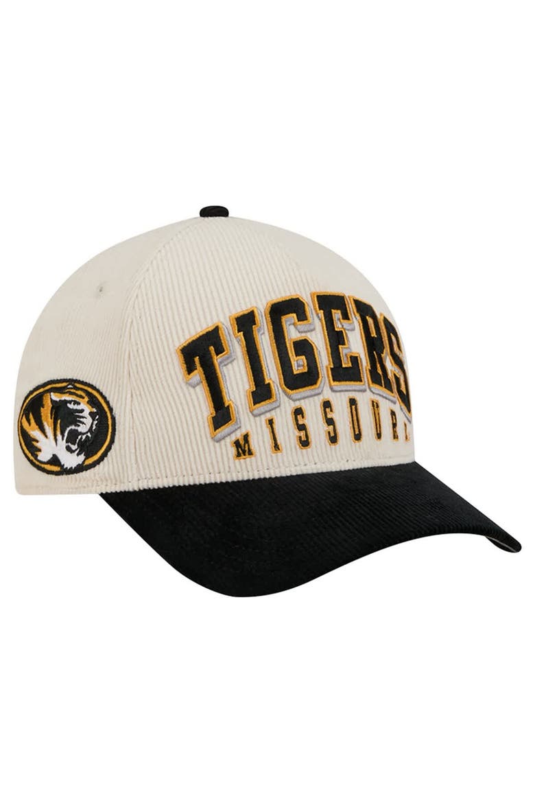 Men's New Era Black/Cream Missouri Tigers Arch Two-Tone Corduroy 9FORTY A-Frame Adjustable Hat, Alternate, color, Black