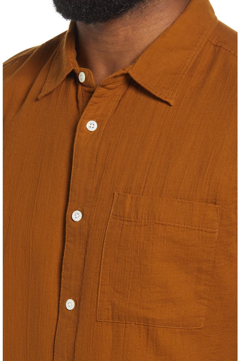 Perfect Textured Short Sleeve Button-Up Shirt, Alternate, color, DRIED CEDAR